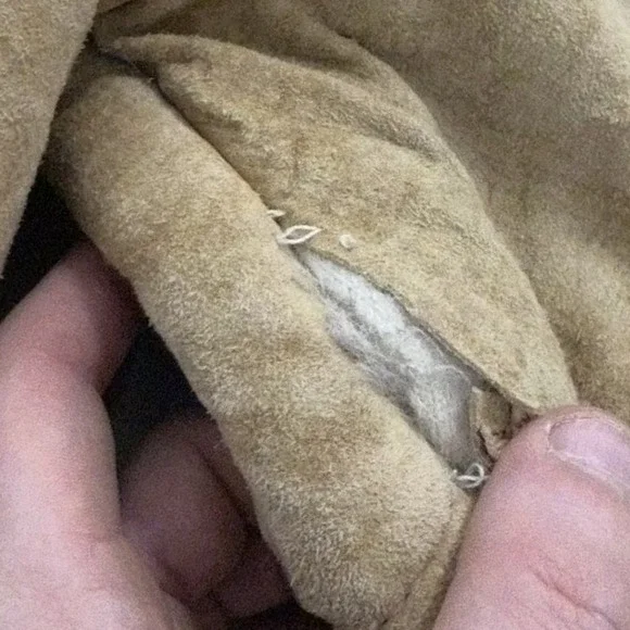 Vintage Tan Suede Shearling Coat Long Faux Fur Trim Toggle Jacket Tan Cream - Picture 2 of 10